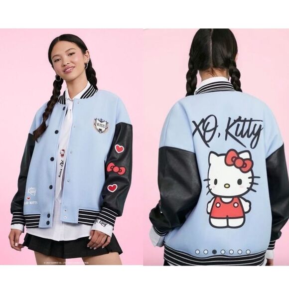 Hello Kitty X Forever 21 Varsity Bomber Faux Leather Jacket - Picture 1 of 16